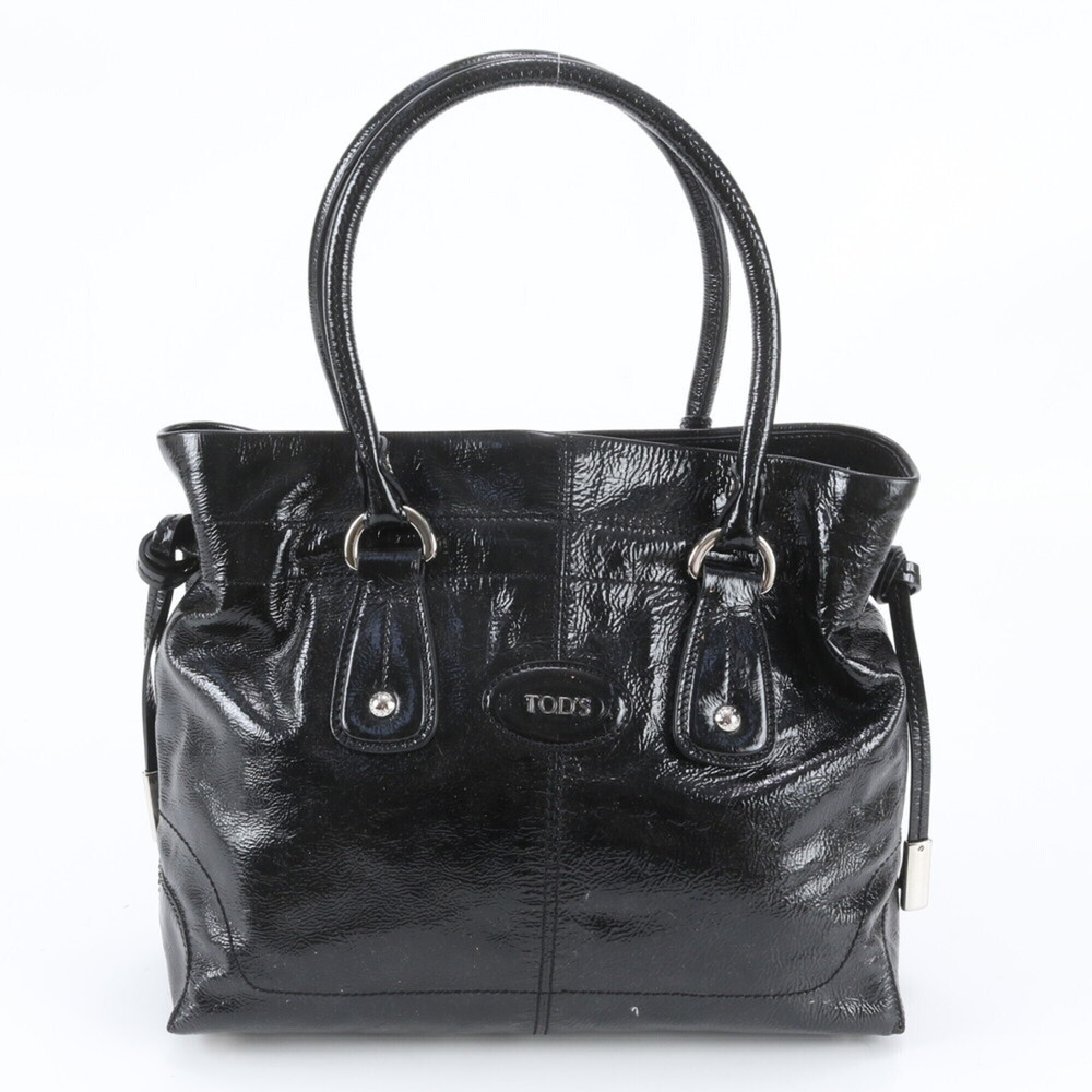 Tod's Leather Tote Bag, Shoulder Handbag, Silver Hardware, Black, Women's